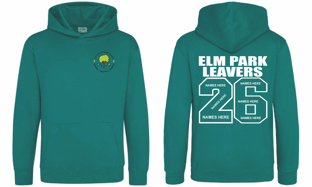 31/07/2025 - CUT OFF DATE FOR SCHOOL DELIVERY SEP 2nd - Elm Park Primary School Year 6 2026 Leavers Hoodie (Jade)
