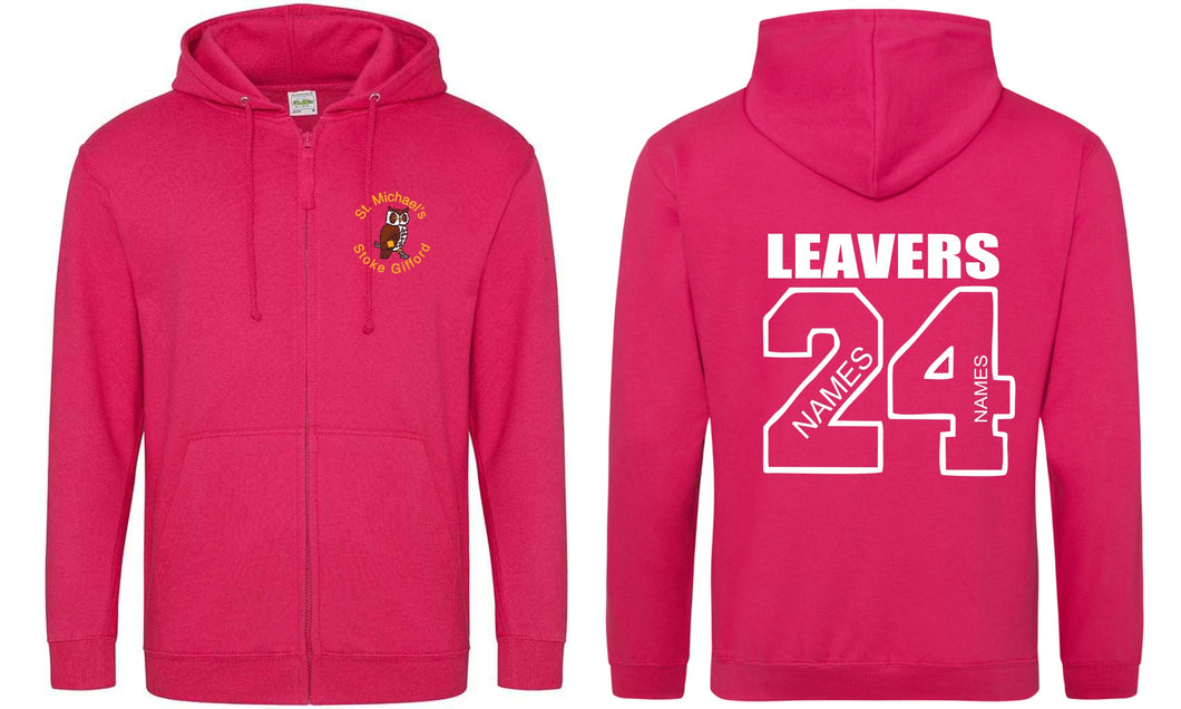 St Michaels CofE Primary School (STOKE GIFFORD) Year 6 2024 Leavers Zip Hoodie (Hot Pink)