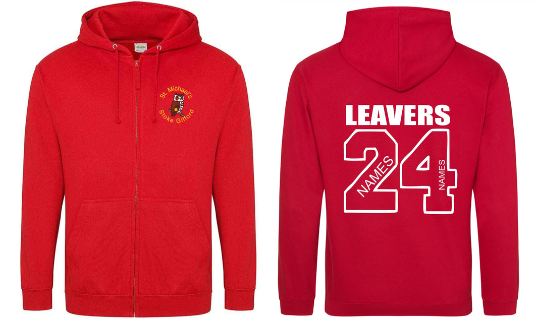 St Michaels CofE Primary School (STOKE GIFFORD) Year 6 2024 Leavers Zip Hoodie (Fire Red))