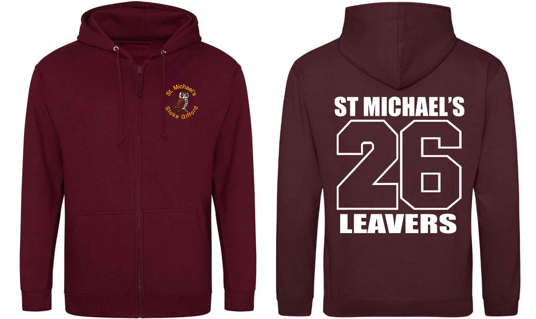 St Michaels CofE Primary School (STOKE GIFFORD) Year 6 2026 Leavers Zip Hoodie (Burgundy)