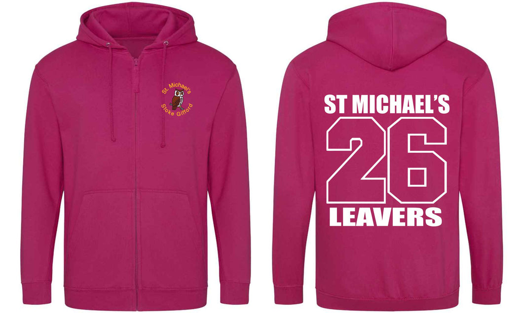 St Michaels CofE Primary School (STOKE GIFFORD) Year 6 2026 Leavers Zip Hoodie (Hot Pink)