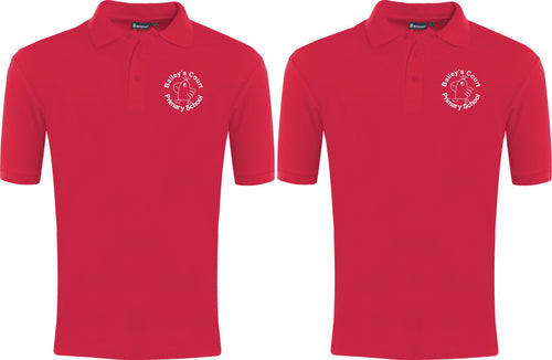 BUNDLE DEAL - 2 x Bailey's Court Primary School Classic Polo Shirt (Red) - 1 Unit = 2 Polo Shirts